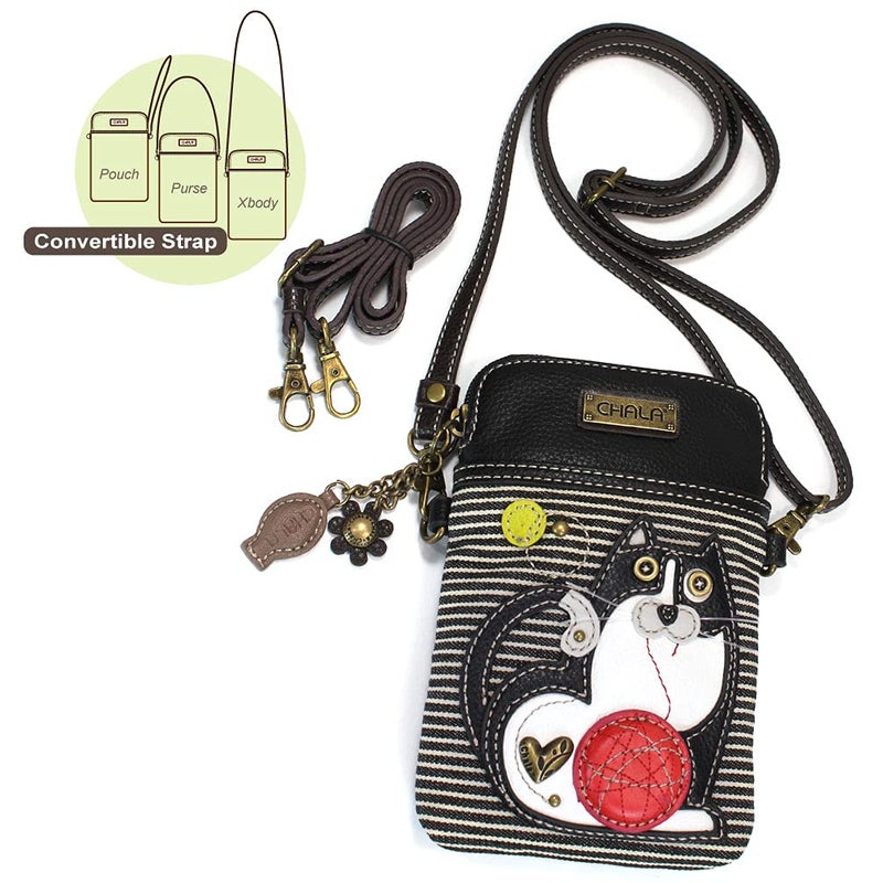 CHALA Cat Collection Cell Phone Crossbody Purse-Women PU Leather/Canvas Multicolor Handbag with Adjustable Strap - Fat Cat - black stripe - Image 2